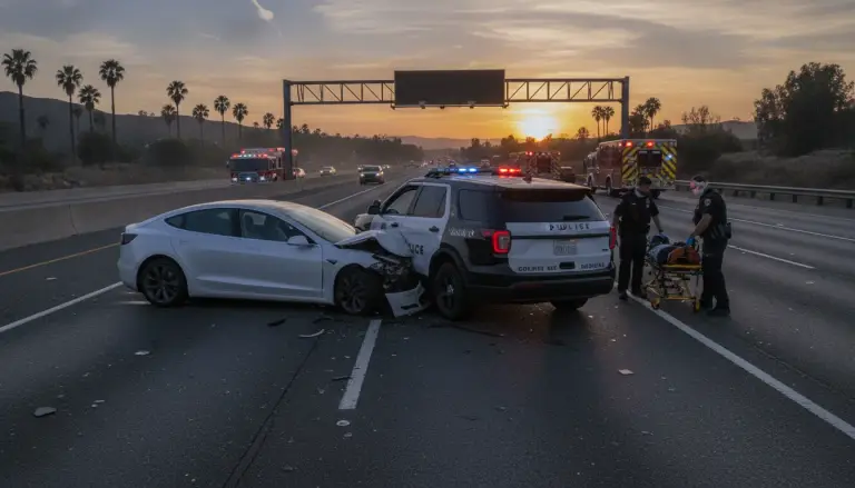 Tesla autonomous car collides with police vehicle in California, leaving two officers injured.