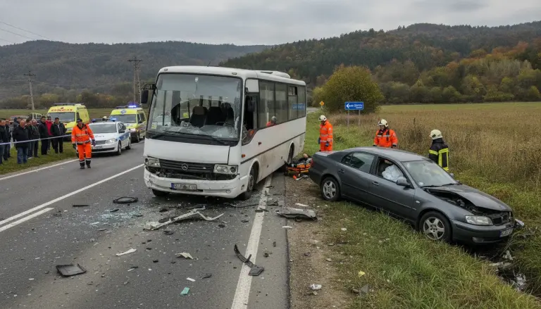 Cinci persoane rănite în urma coliziunii între un microbuz și un autoturism în județul Bacău